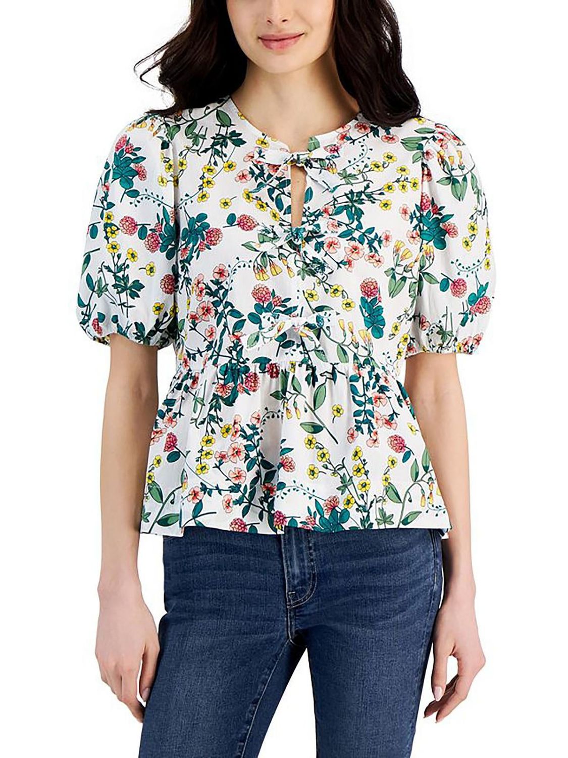 Nautica Womens Floral Print Cotton Peplum Top
