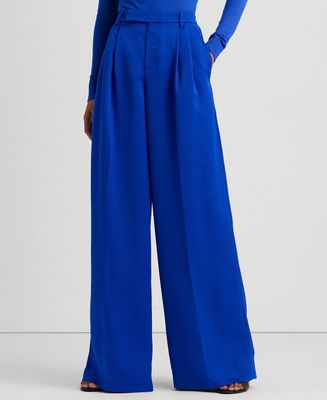 Lauren Ralph Lauren Women’s Pleated Satin Crepe Wide-Leg Pants – Sapphire Star, 18