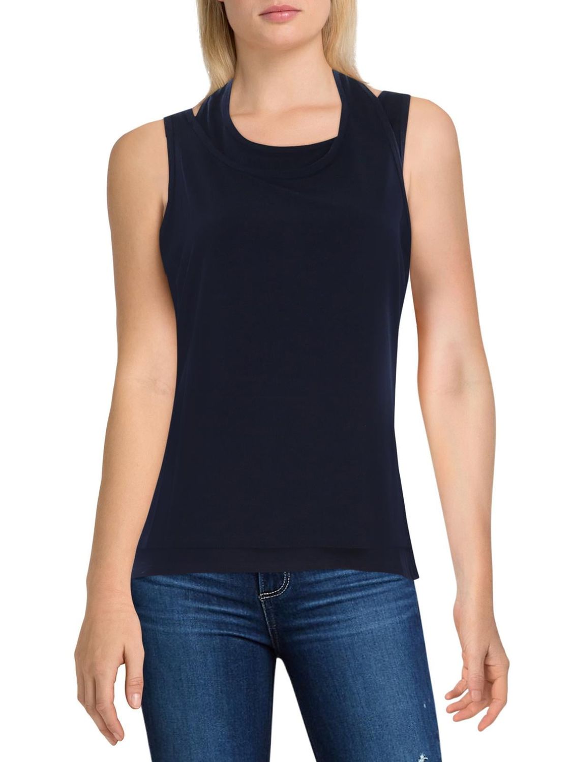 DKNY Womens Sleeveless Double-Laye Midnight N XXL
