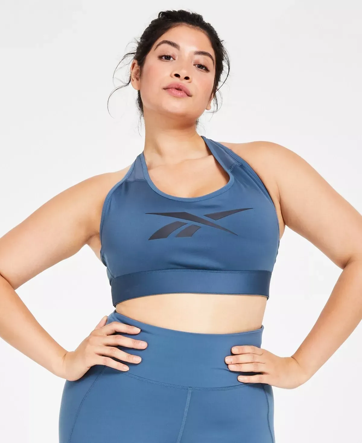 Reebok Plus Size Lux Vector Medium Impact Racerback Bra, Hoops Blue, 2X
