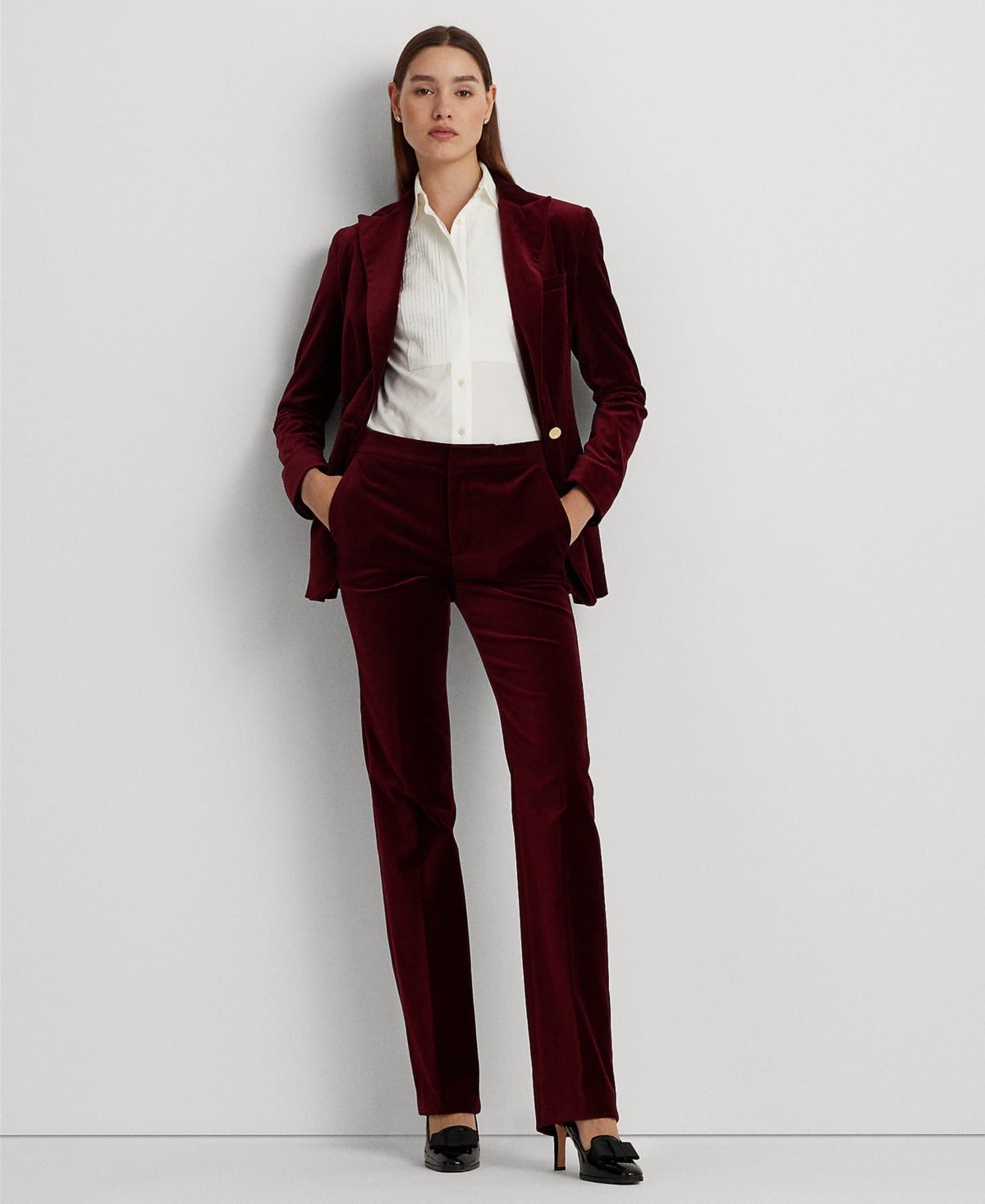 Lauren Ralph Lauren Women&#39;s Stretch Velvet Straight-Leg Pants - Deep Rhodonite