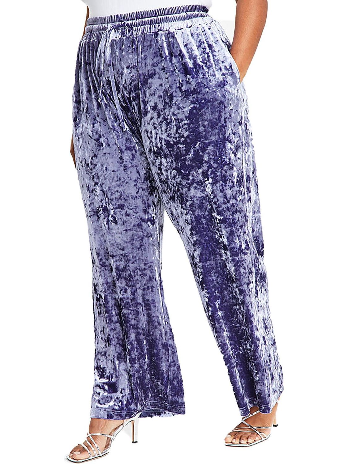 Nina Parker Womens Plus Velvet Drawstring Wide Leg Pants
