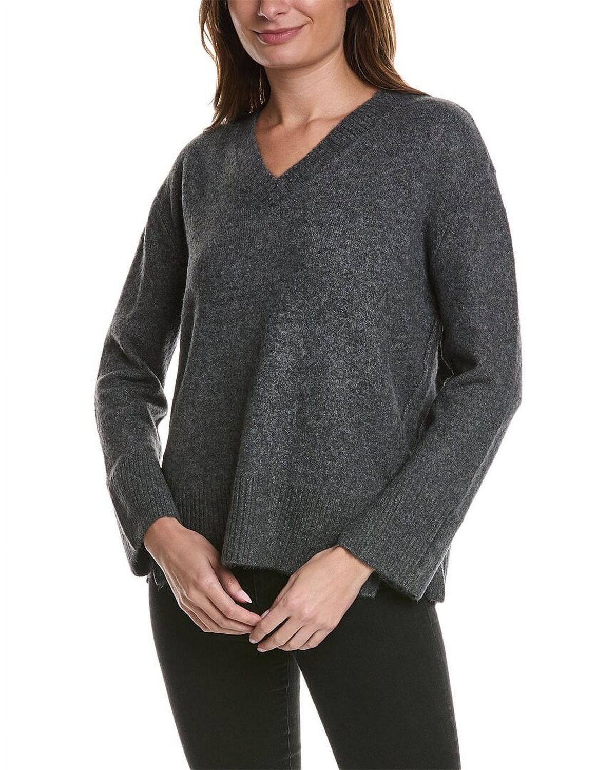 Vince Camuto Womens Contrast Color Chain Stitch Sweater M Grey