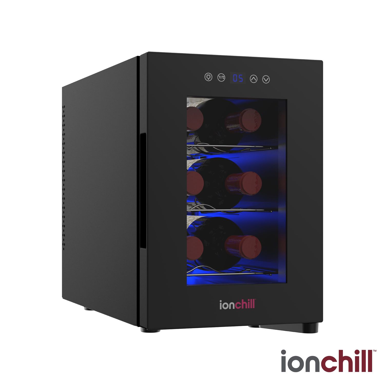 Ionchill 6-Bottle Wine Cooler  New Standard Door Mini Fridge with Wine Rack and Temp. Control  9.75in