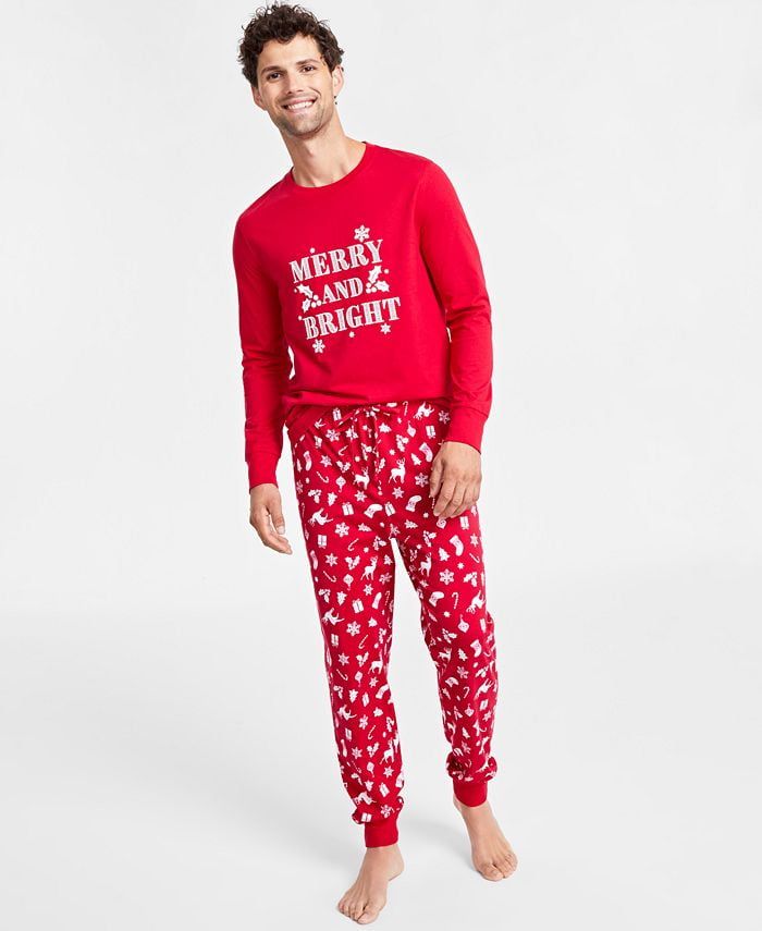 Family Pajamas Men’s Mix It Merry &amp; Bright Pajamas Set, Red, Small