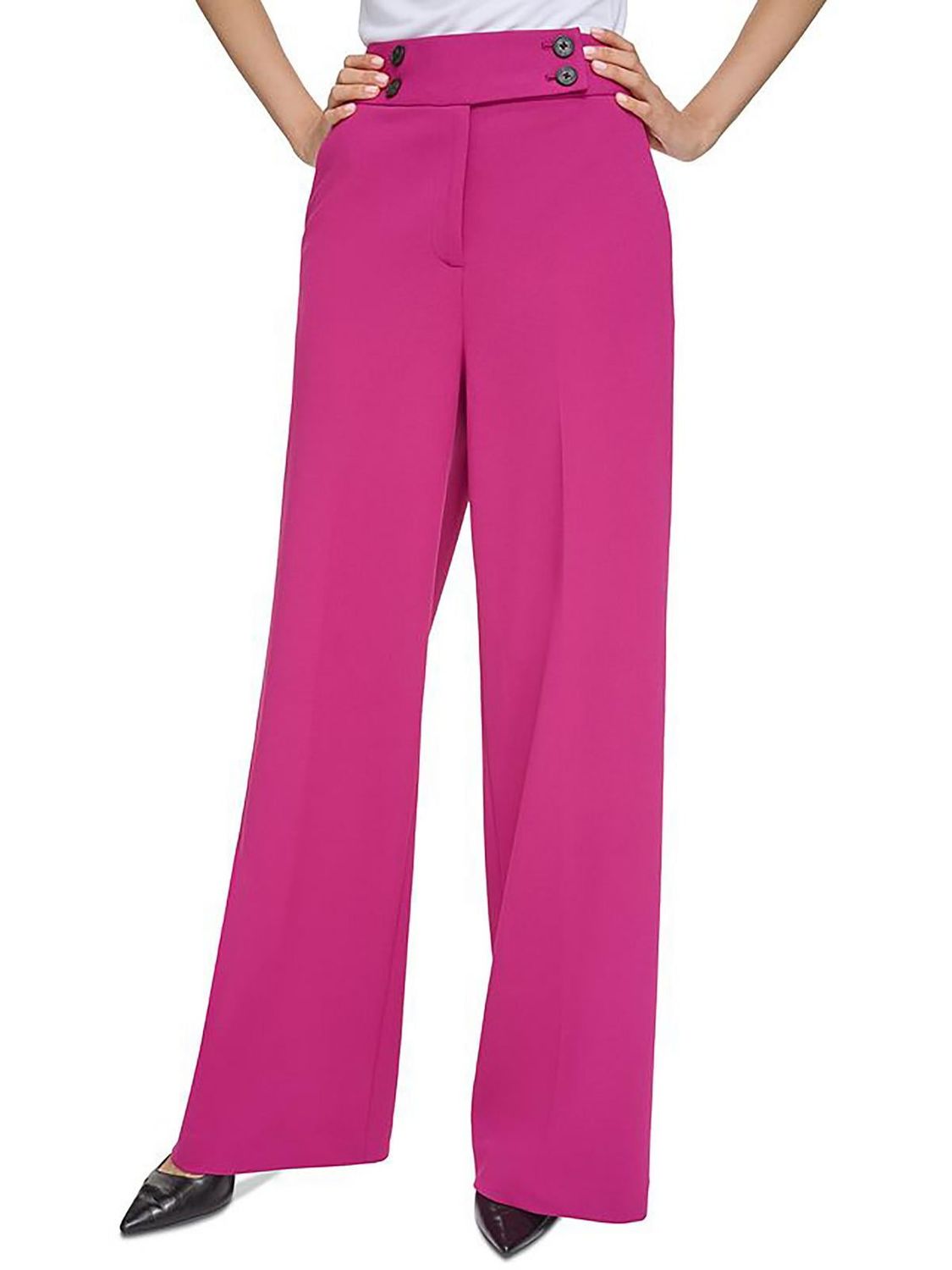 Calvin Klein Womens Plus High Rise Business Wide Leg Pants