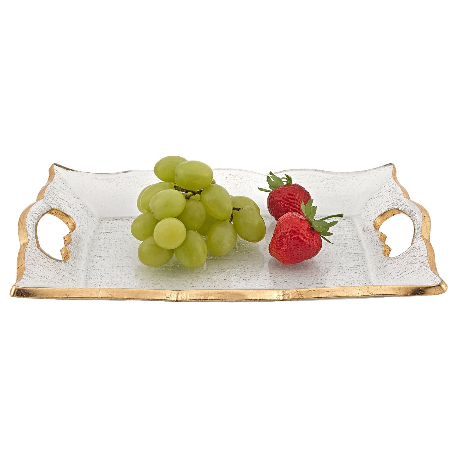 Badash Crystal Elegant and Modern Decorative Glass Dinnerware Set for Home and Parties - Handled Tray Scalloped Gold Edge, 7x11 Inches