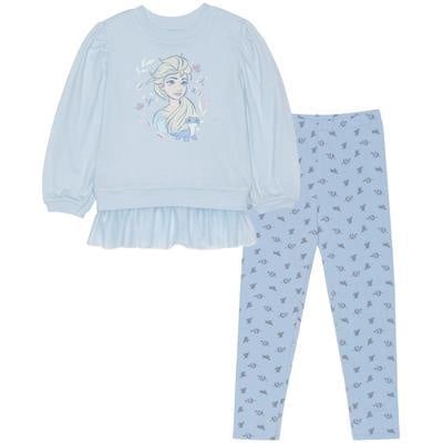 Disney Toddler Girls Elsa Long Sleeve Mesh Peplum Top with Leggings Set - Blue