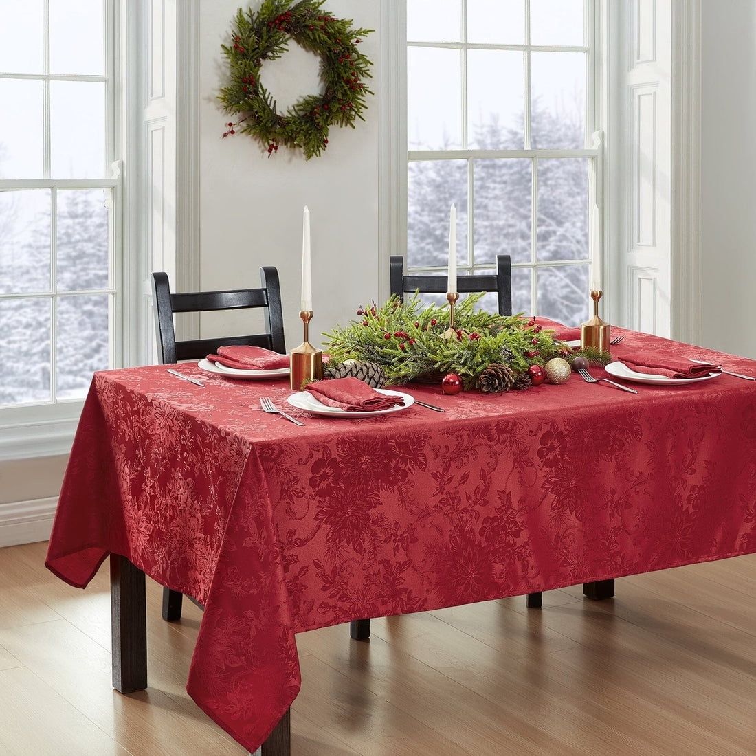 Elrene Poinsettia Elegance Jacquard H Red 52 x 70