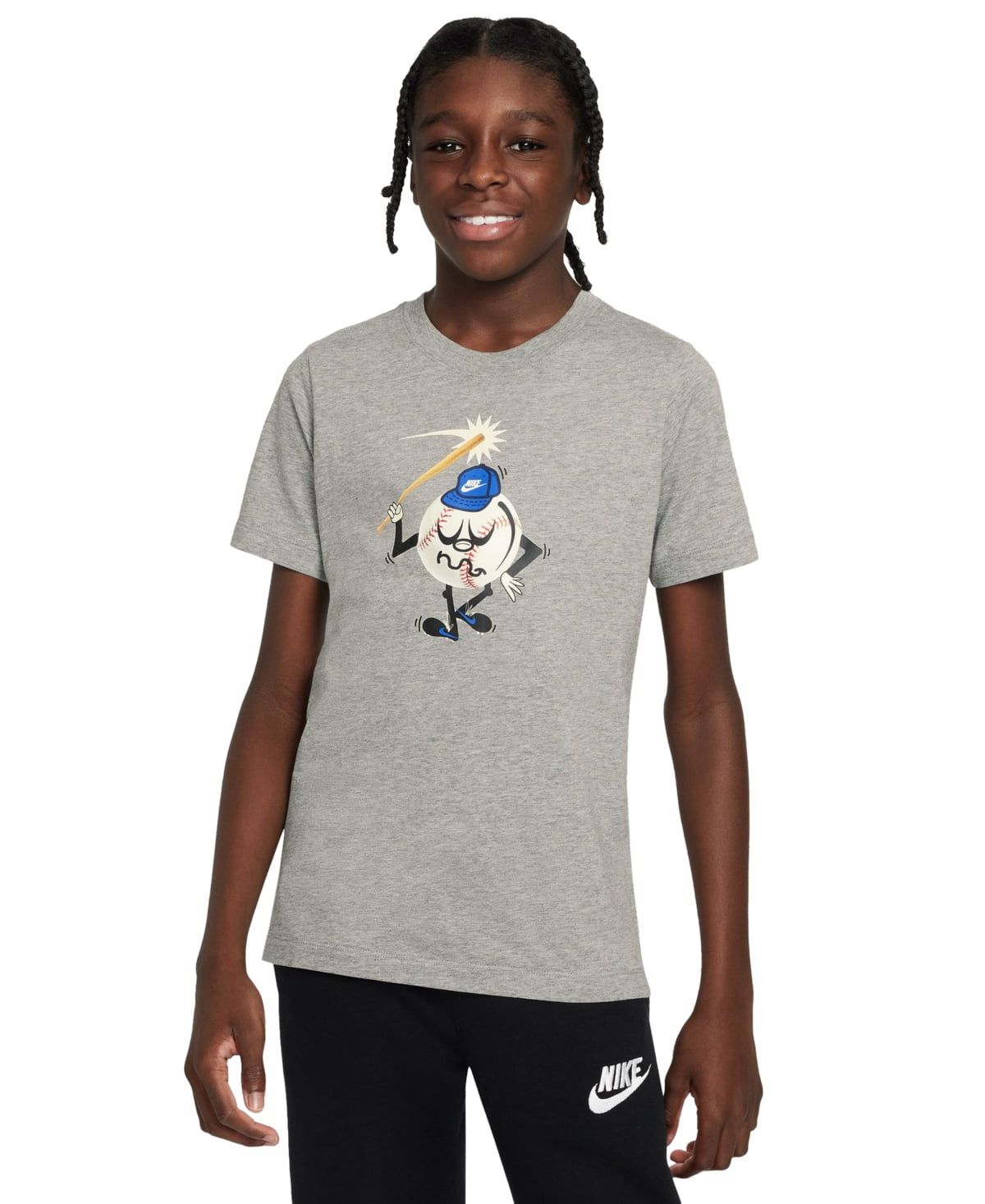 Nike Boys&#39; NSW Baseball T-Shirt Dk Grey Heather, Small - Boy&#39;s Athletic Tops at