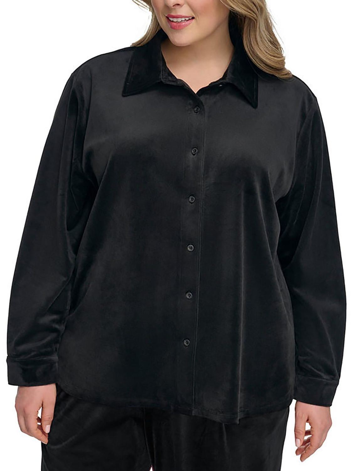 Calvin Klein Womens Plus Button down Velour Blouse