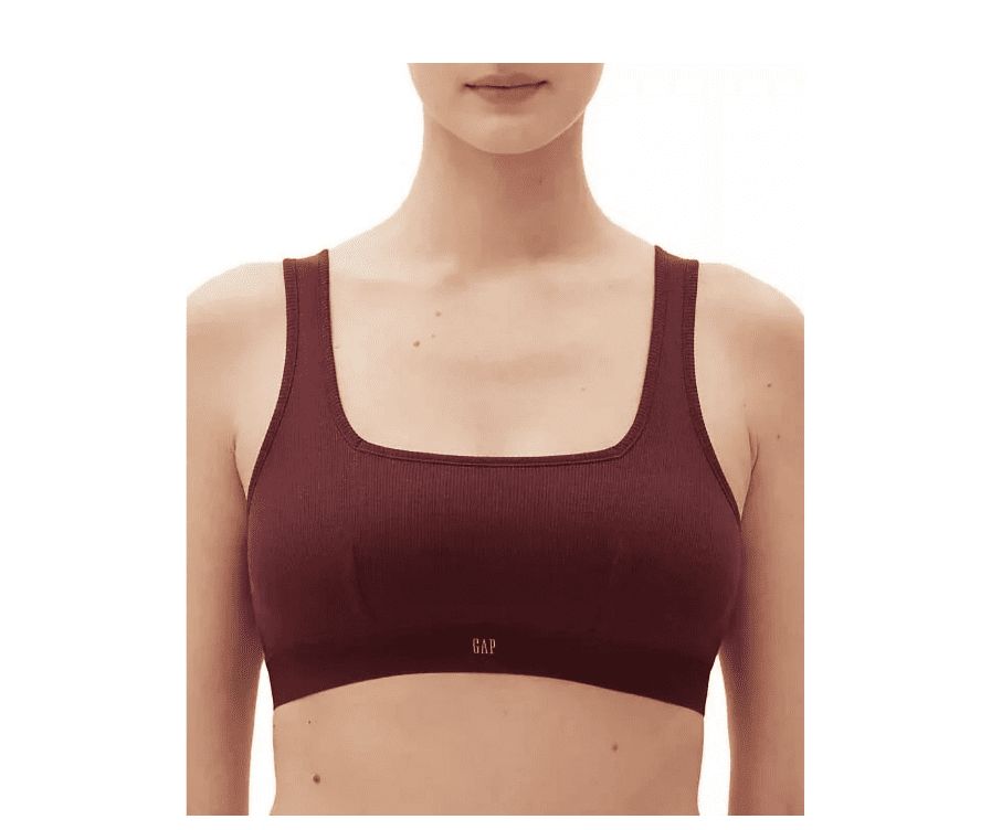 GAP GapBody Women&#39;s Ribbed Logo Comfort Bralette, Red Wine Large
