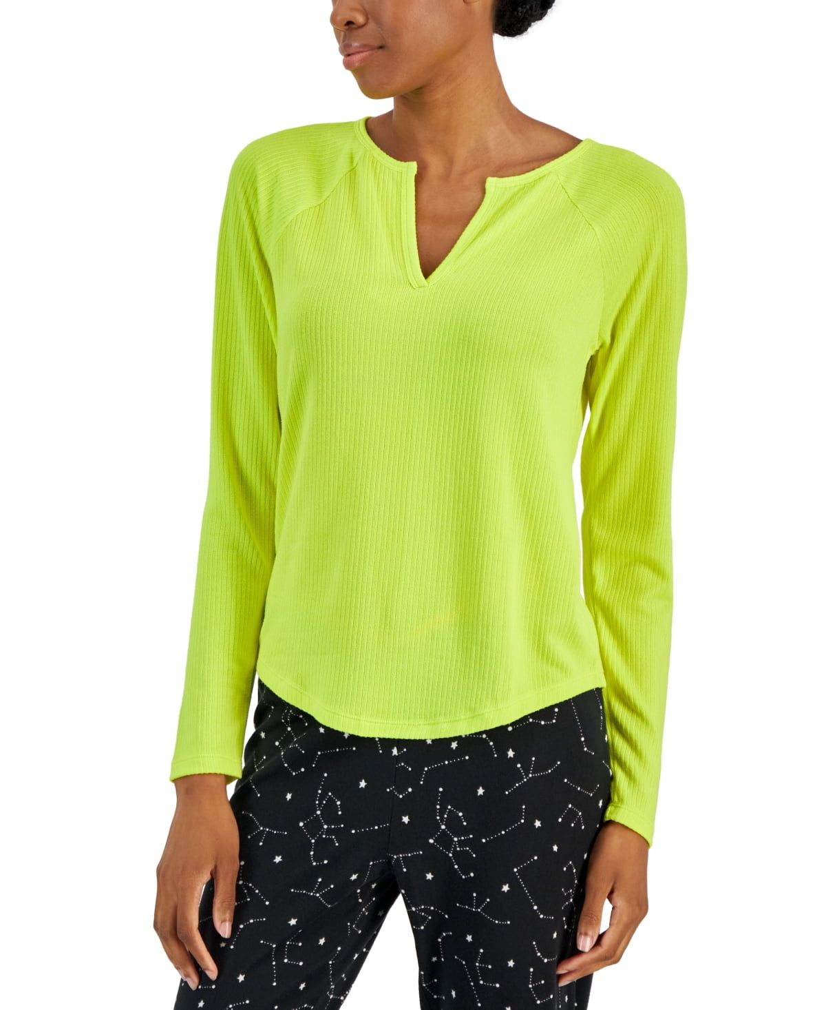Jenni Women’s Split-Neck Pajama Top (Electric Yellow, Medium)