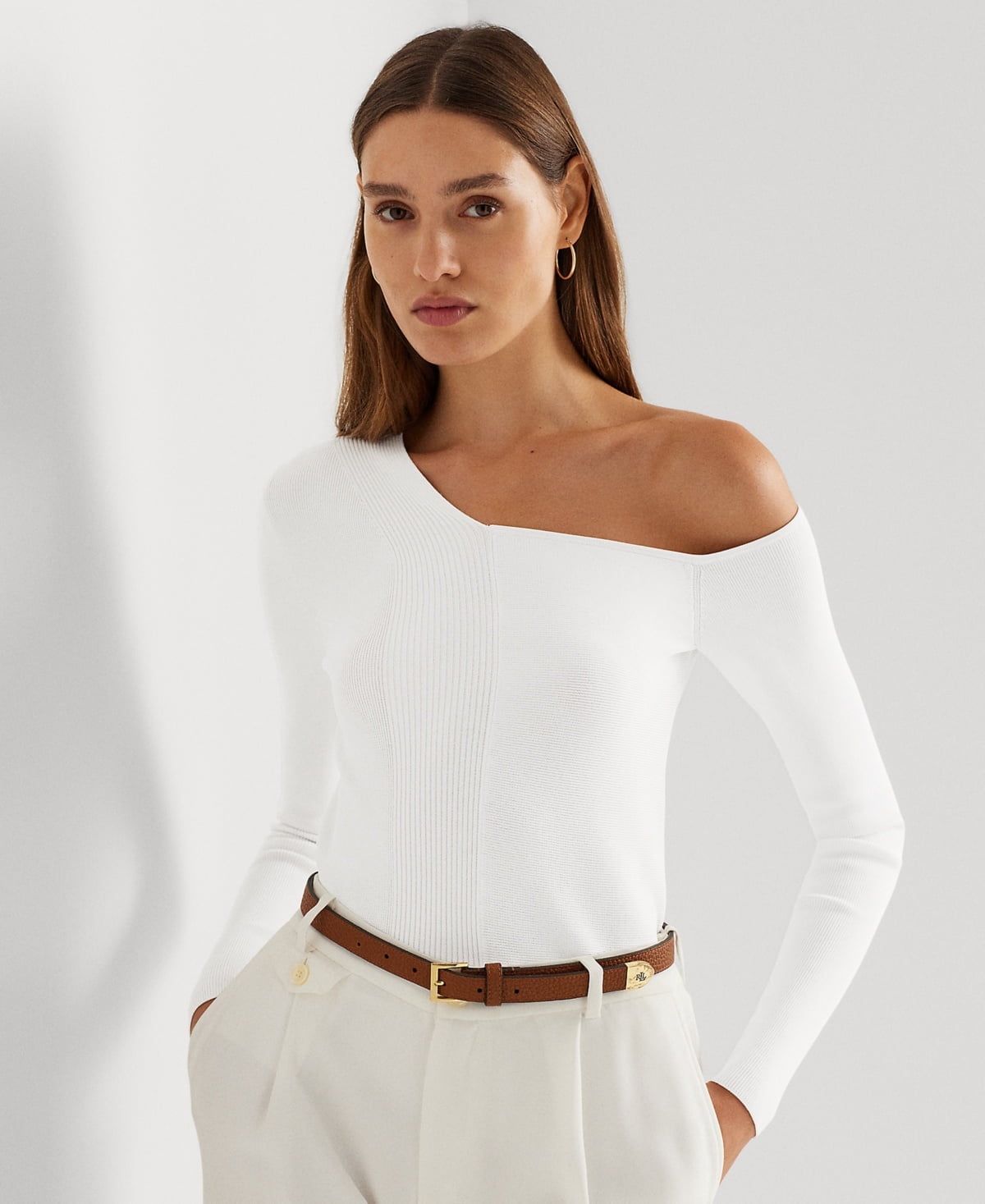 Lauren Ralph Lauren Women&#39;s One-Shoulder Ribbed Sweater - White