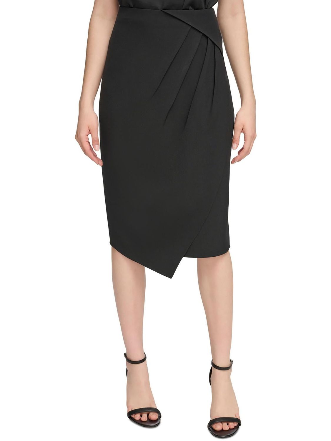 Calvin Klein Womens Pleated Knee Length Wrap Skirt