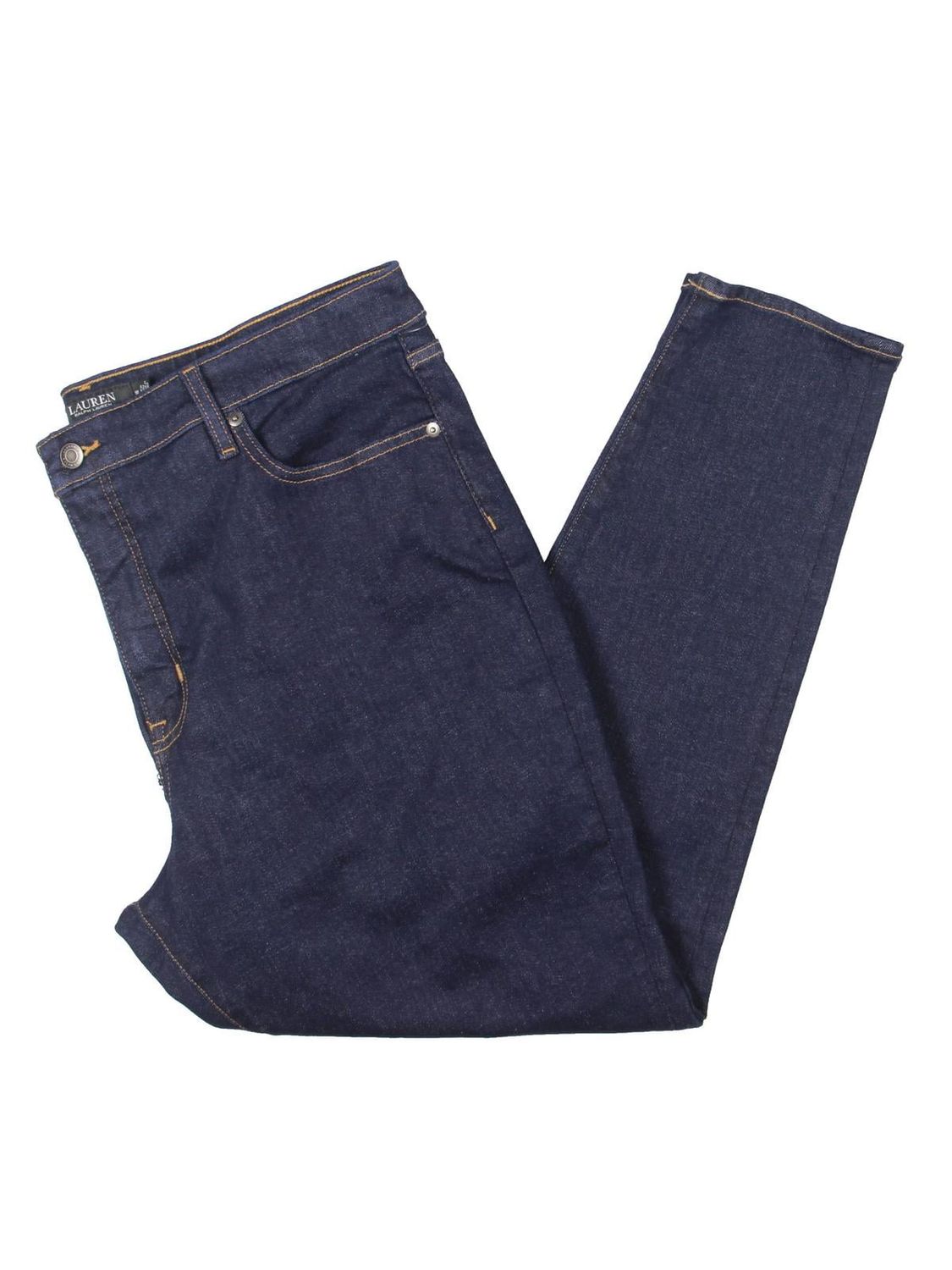 Lauren Ralph Lauren Womens High Rise Dark Wash Straight Leg Jeans