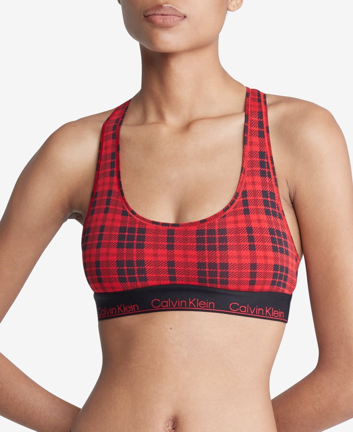 Calvin Klein Women&#39;s Modern Cotton Unlined Wireless Bralette, Plaid Rouge, M