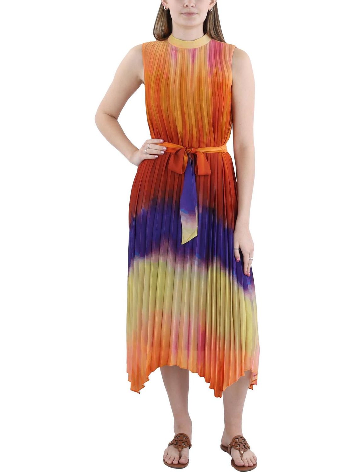 Tahari ASL Womens Ombre Sleeveless Midi Dress