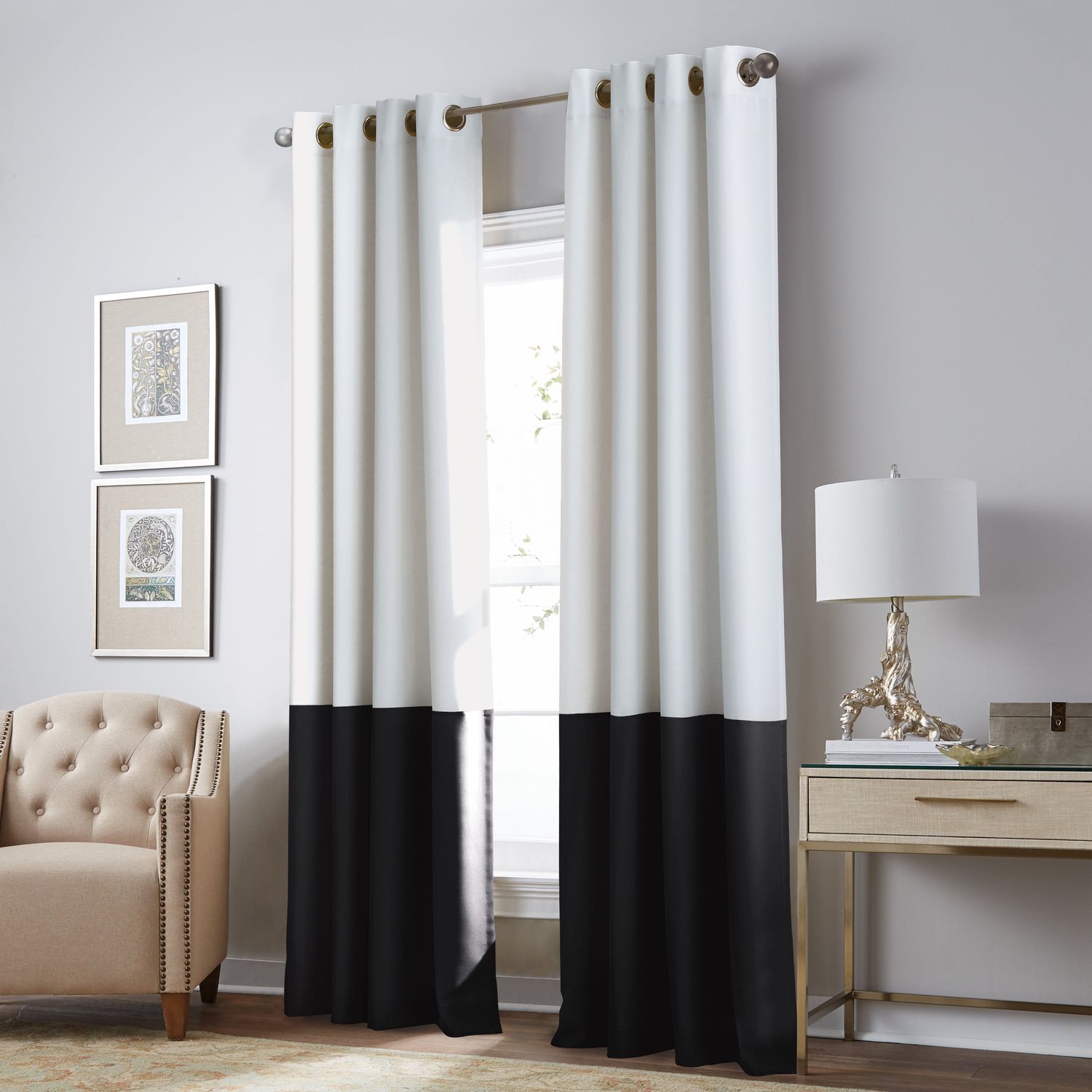 Curtainworks Kendall Curtain, Polyester Room Darkening Grommet Single Panel , White , 52&quot;x84&quot;, Adult