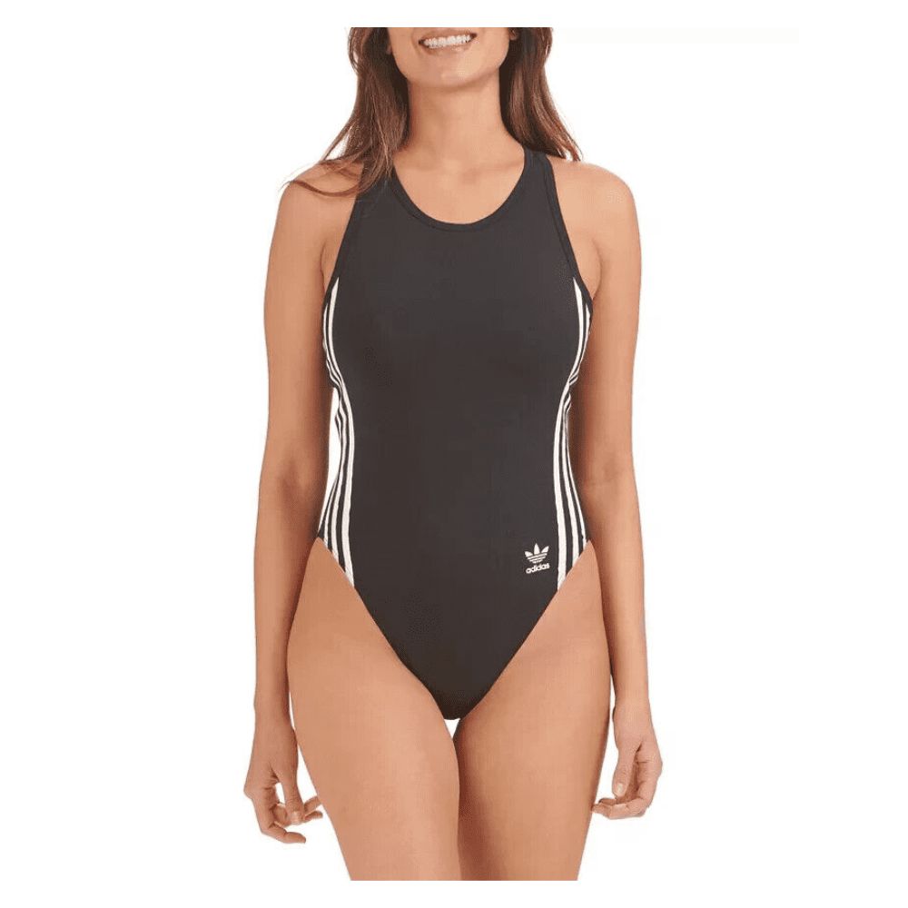 adidas Women&#39;s 3-Stripes Racerback Bodysuit , Black , S