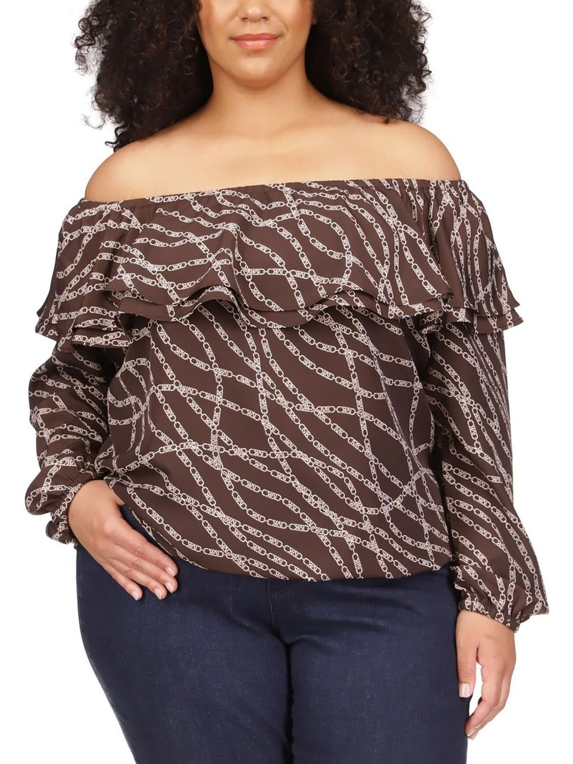 MICHAEL Michael Kors Womens Plus Drapey Banded Bottom Blouse