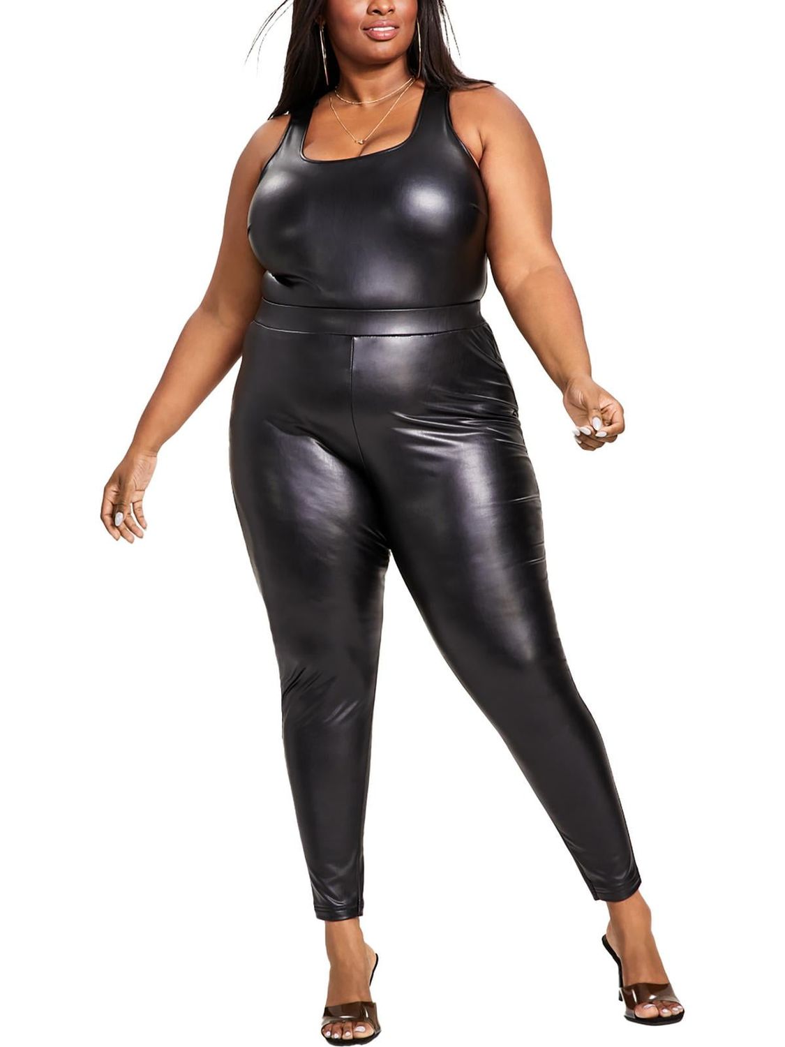 Nina Parker Womens Plus Solid Faux Leather Leggings