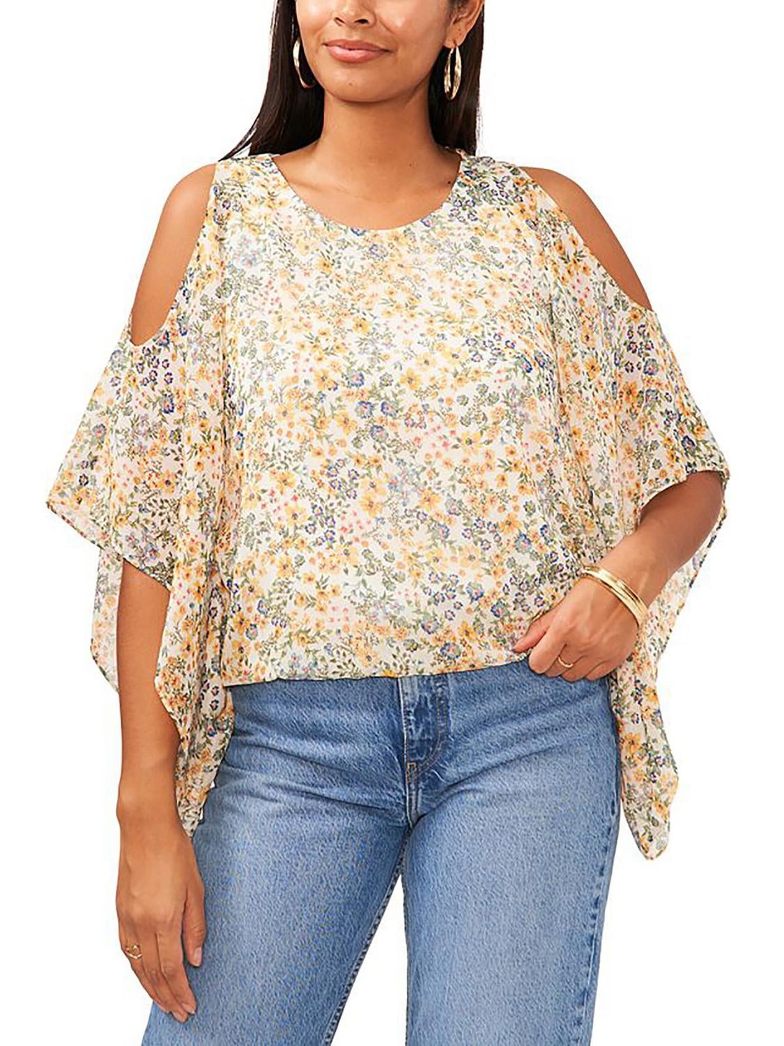 Sam and Jess Womens Floral Cold Shoulder Blouse