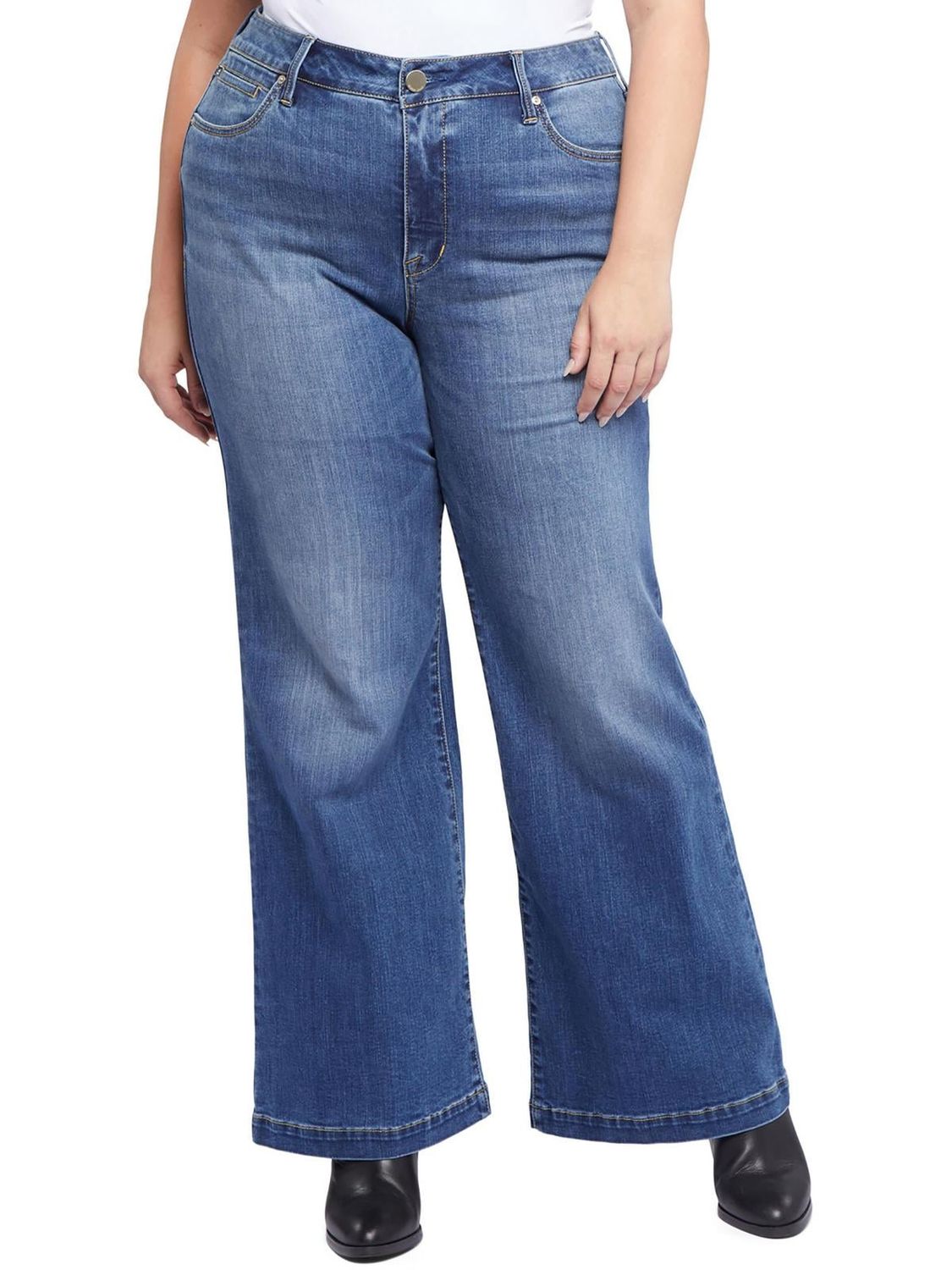Seven7 Womens Plus Bella High Rise Whisker Wash Wide Leg Jeans