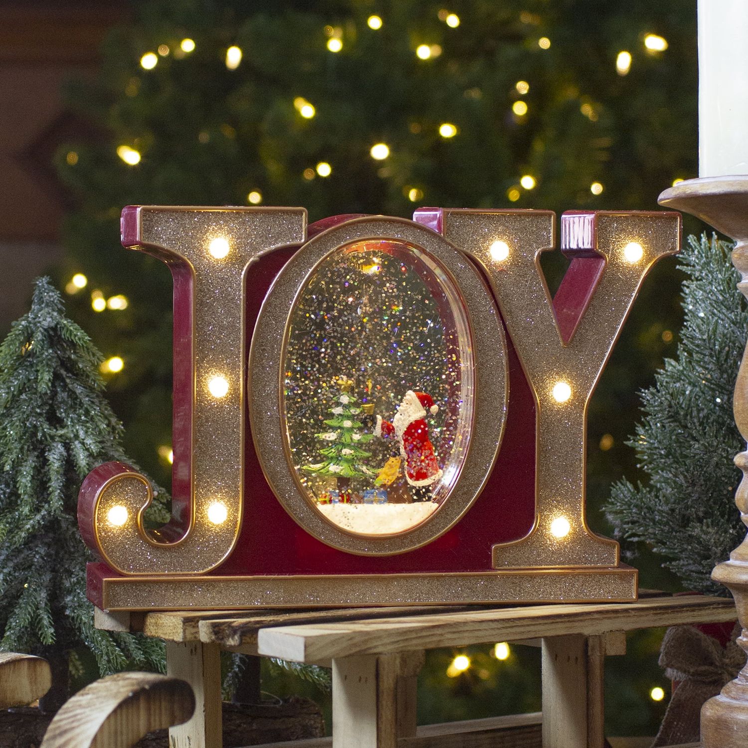 Northlight LED Lighted Joy Christmas Glitter Snow Globe - 11&quot; - Red and Gold