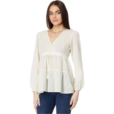 Lucky Brand Womens Embroidered Babydoll Baby Doll Blouse, Beige, XX-Large