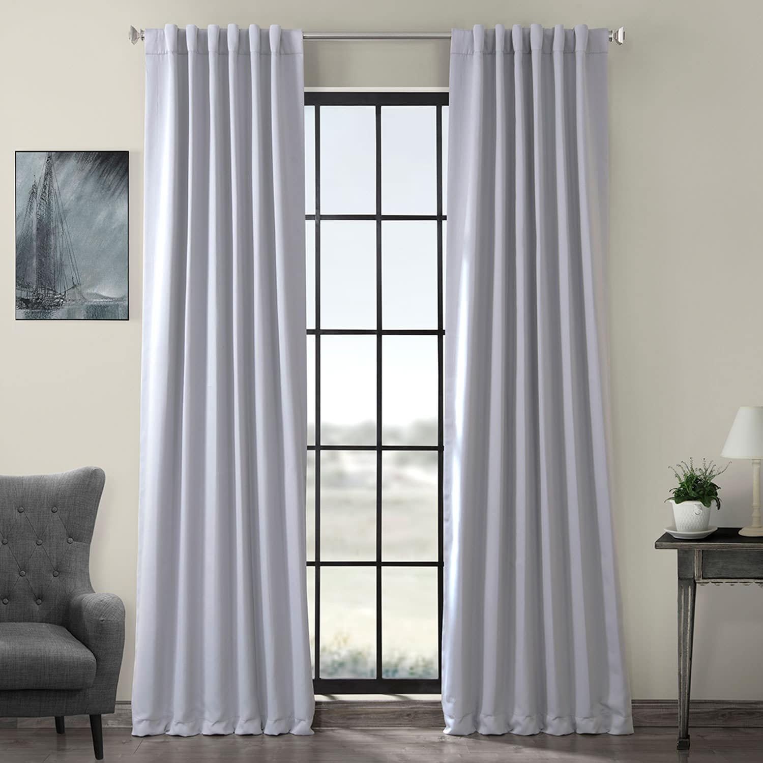 Fog Grey Polyester Room Darkening Curtain - 50 in. W X 84 in. L Rod Pocket with Back Tab Single Curtain Panel