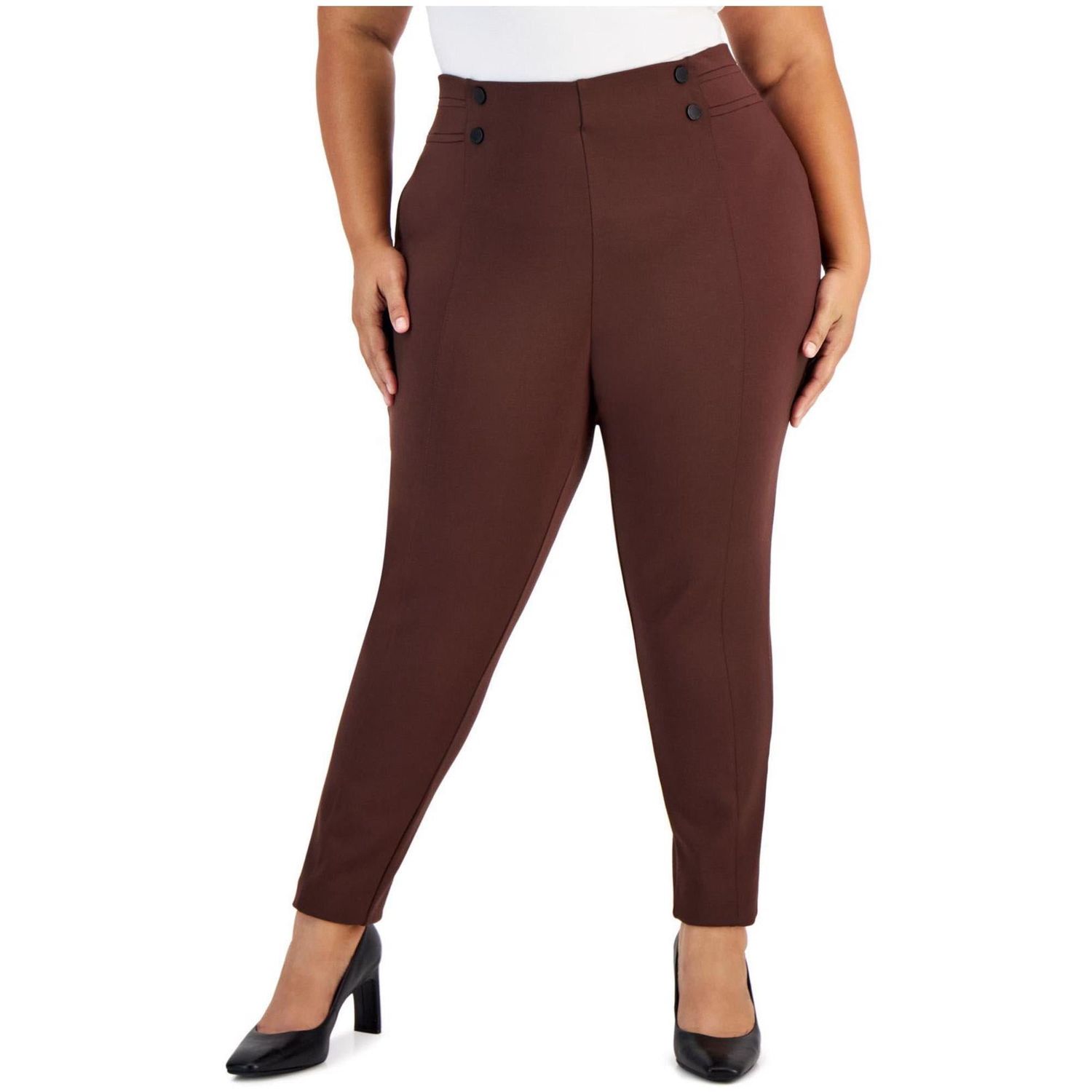 Calvin Klein Womens Pull On Casual Trouser Pants, Brown, Plus Size, 3X