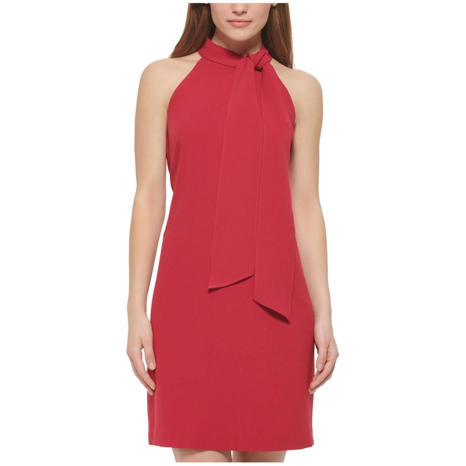 Vince Camuto Womens Bow Neck Halter Above-Knee Sheath Dress, Pink, 4
