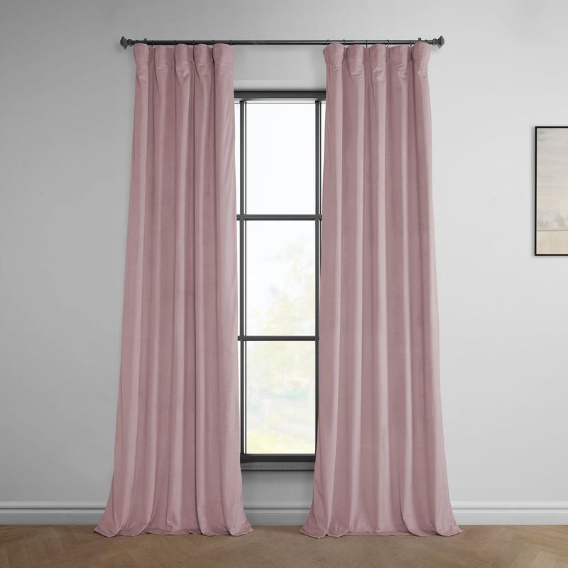 Ballet Pink Velvet Rod Pocket Room Darkening Curtain - 50 in. W X 96 in. L Single Panel Window Velvet Curtain