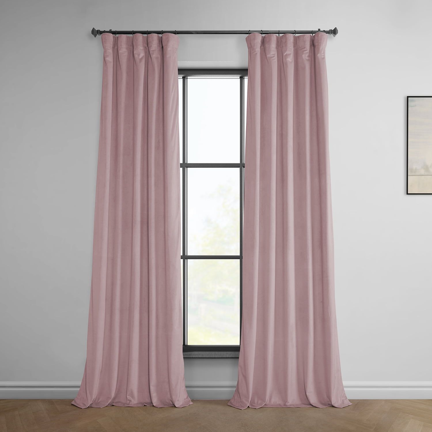 Ballet Pink Velvet Rod Pocket Room Darkening Curtain - 50 in. W X 96 in. L Single Panel Window Velvet Curtain