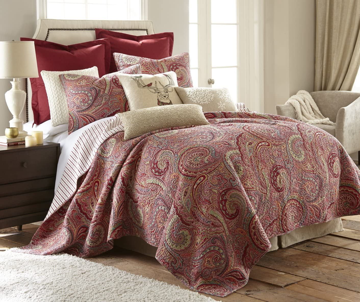 Levtex Home Spruce Red Quilt Set - King Quilt + Two King Pillow Shams - Paisley Pattern in Burgundy, Red, Tan, Grey - Quilt Size (106 x 92&quot;) and Pillow Sham Size (36 x 20&quot;)- Reversible Pattern -Cotton