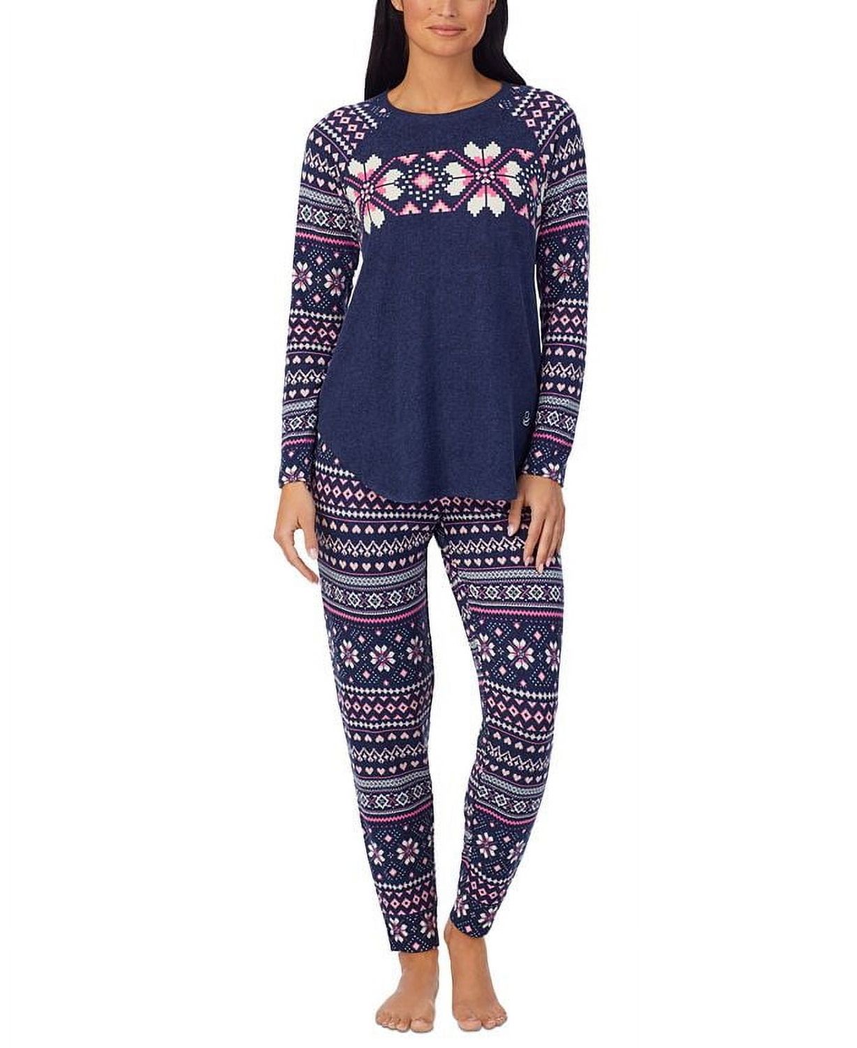 Cuddl Duds Women’s Brushed Sweater-Knit Long-Sleeve Pajama Set – Navy, X-Large