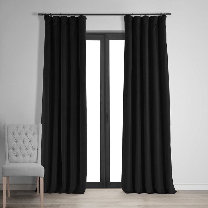 Half Price Drapes Signature Warm Black Velvet Blackout Curtains For Bedrooms (1 Panel), 50WX 108L