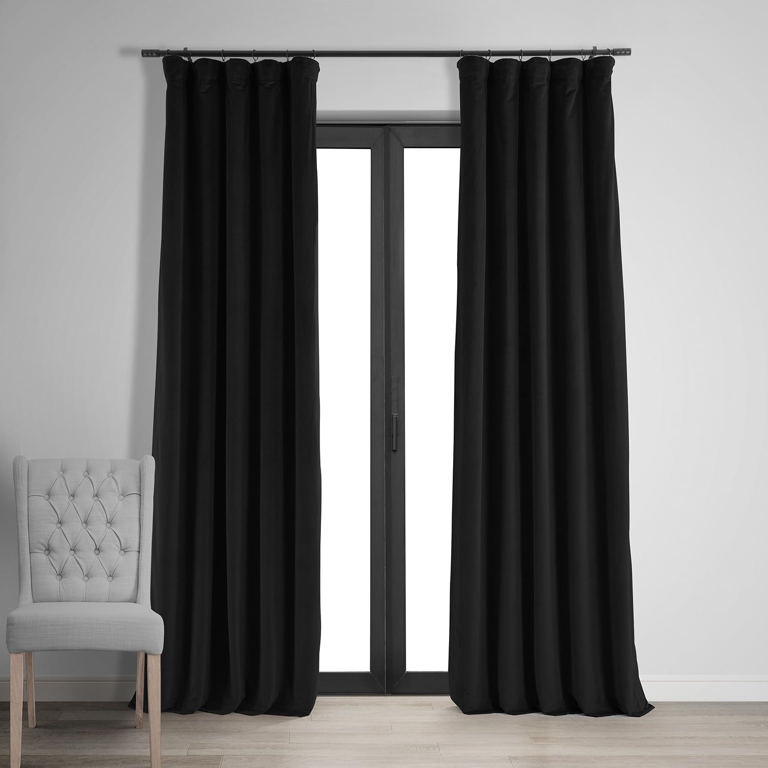 Half Price Drapes Signature Warm Black Velvet Blackout Curtains For Bedrooms (1 Panel), 50WX 108L