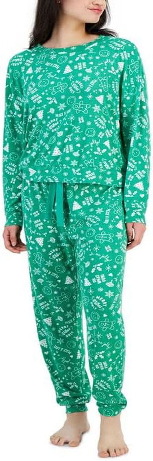 Jenni Women’s 2-Pc. Long-Sleeve Packaged Pajamas Set, Green, Small