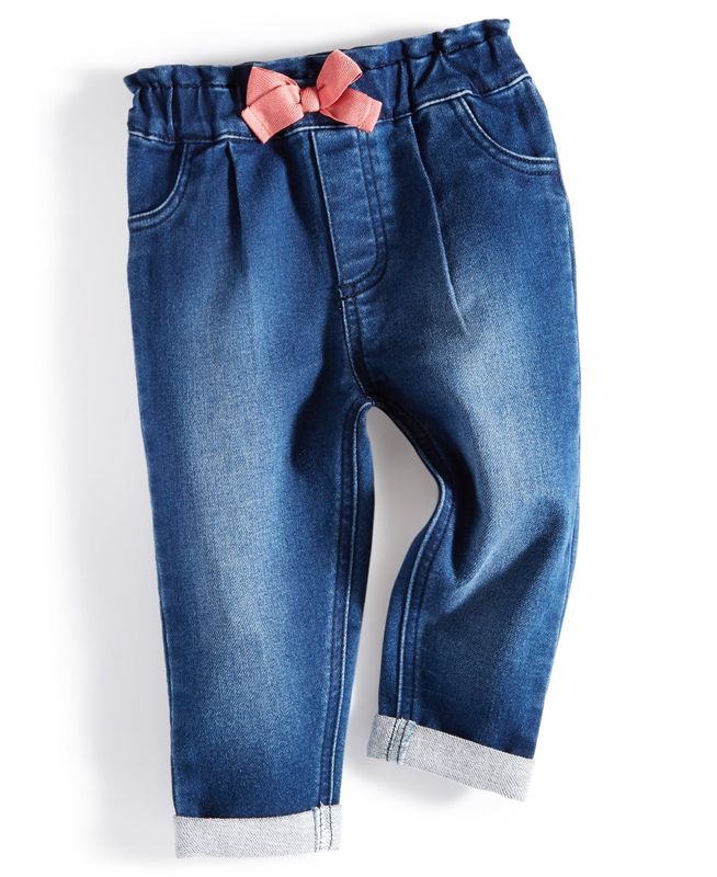 First Impressions Baby Girls Bow Jeans, - True Blue Wash