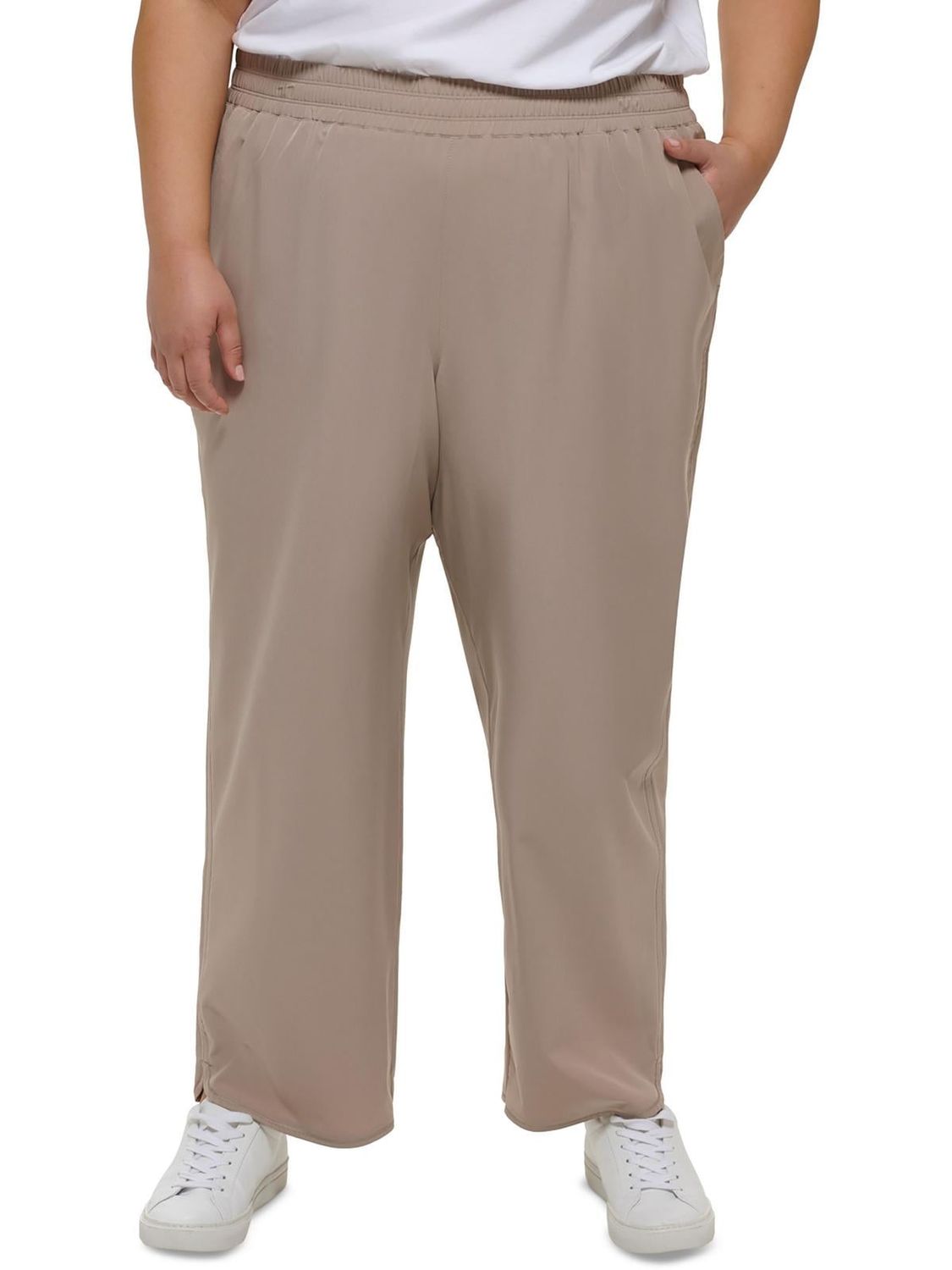 Calvin Klein Performance Womens Plus Smocked High Rise Wide Leg Pants