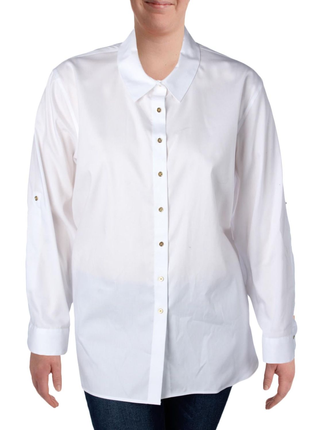 Calvin Klein Plus Size Non Iron Button-Front Shirt - White