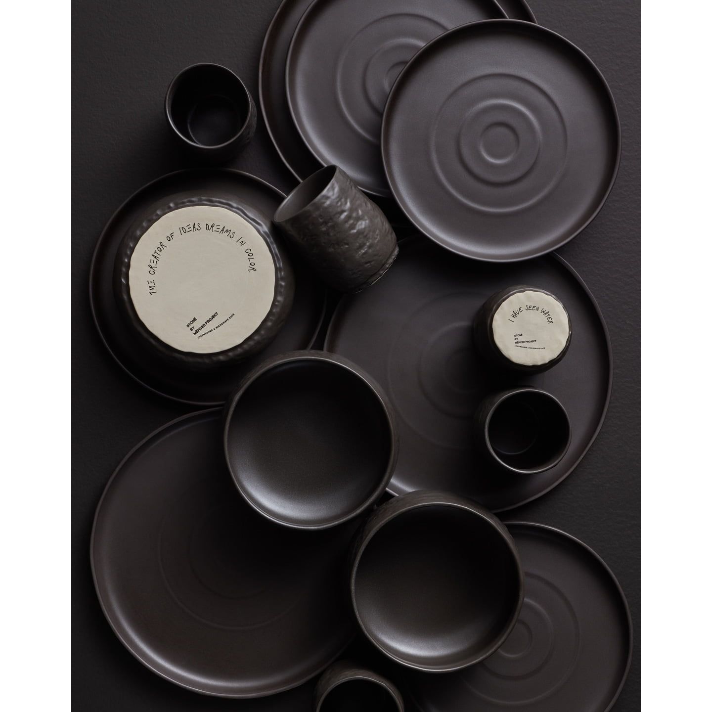 Stone by Mercer Project SHOSAI 16-Piece Stoneware Dinnerware Set, Plates and Bowls Set, Modern Dishware set fo 4, Black