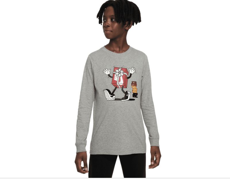 Nike Big Kids Sportswear Printed Long-Sleeve T-Shirt - Dark Grey Heather .