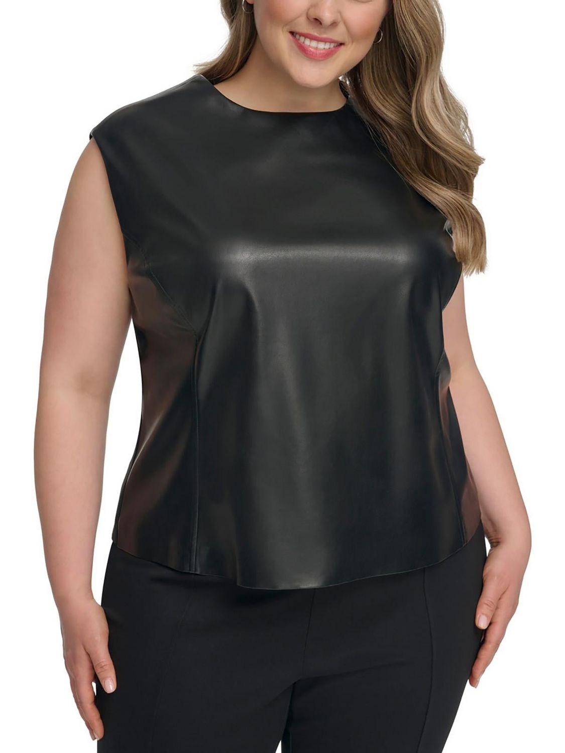 Calvin Klein Womens Plus Faux Leather Sleeveless Shell