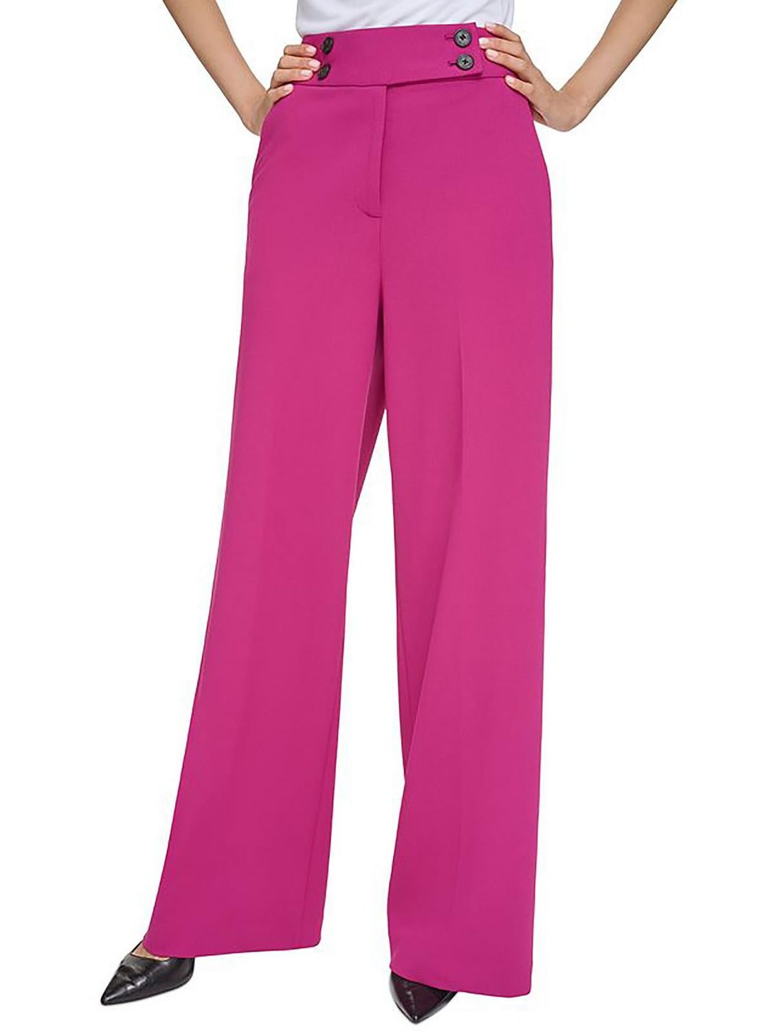 Calvin Klein Womens Petites High Rise Work Wear Wide Leg Pants