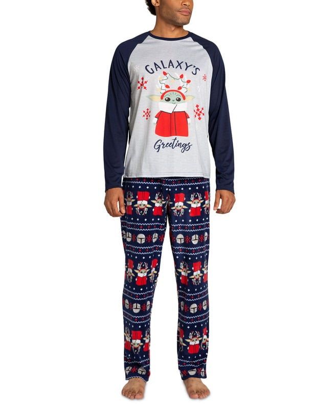 Briefly Stated Matching Unisex Mandalorian Long-Sleeve Top and Pajama Pants Set - Blue