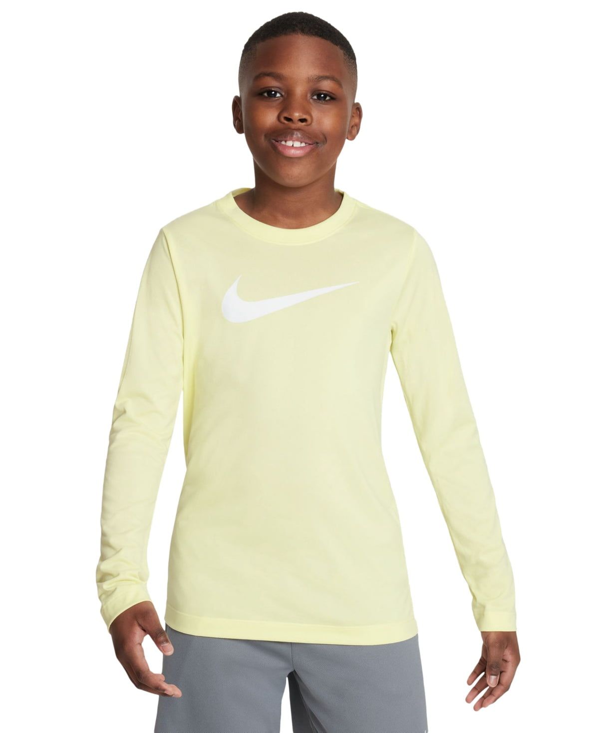 Nike Big Kids Dri-fit Legend Logo-Print Long-Sleeve Training T-Shirt - Luminous
