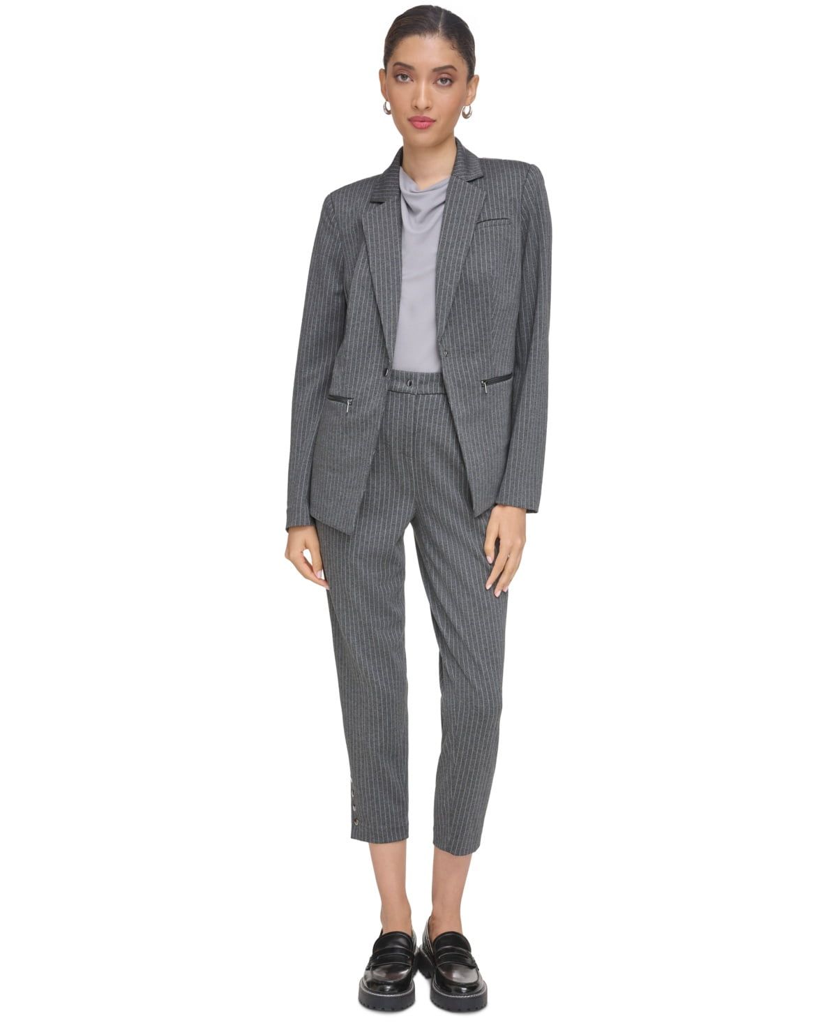 Calvin Klein Women&#39;s Mid Rise Pinstripe Cropped Pants - Charcoal/tin